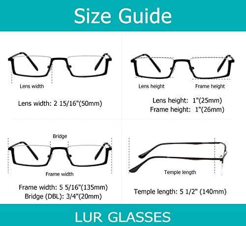 LUR 3 опаковки очила за четене в полукръгла рамка + 3 опаковки на метални очила за четене (само 6 двойки ридеров +