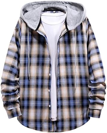 WOCACHI/ Мъжки Ризи в клетка с качулка, Ежедневни Леки Блузи с дълъг ръкав, Есенно-Зимните Модни Фланелен