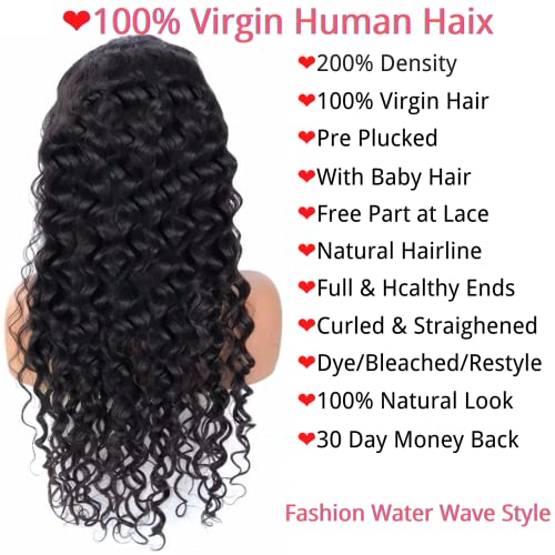 SLHUSE Предни перуки, изработени от човешка коса HD перука, Завързана с водна вълна, влажни и къдрави перуки, изработени от