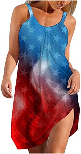 HOXINE 4th July Летни Sundresses за Жените, Ежедневно Плажна Рокля в стил Бохо, американския Флаг на Звезди, Райета, Принт,