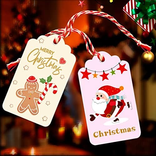 Коледни Етикети,100 Опаковки Цветни Коледни Подаръци Birk от Крафт-хартия с червена Памучна Връв за Декор Коледен
