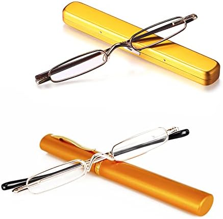 DBEFTLI Mini Метални очила за четене - Тънък Джоб Ридеры със скоба за химикалки за четене (2 бр) 1.00