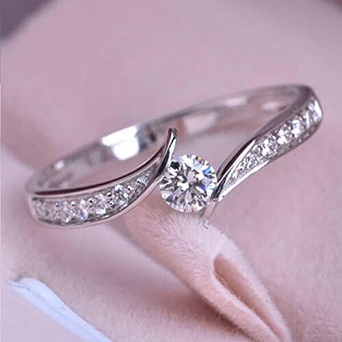 Жена диамантен Пръстен, Годежни Пръстени, Ефектни пръстени за всички жени, Комплект пръстени за жени (Сребро, 6)