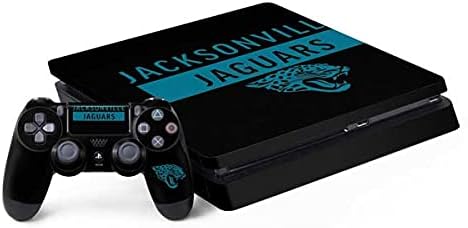 Игри кожата Skinit Decal, Съвместим с PS4 Тънък Пакет - Официално Лицензиран дизайн серия NFL Джаксънвил Jaguars Black