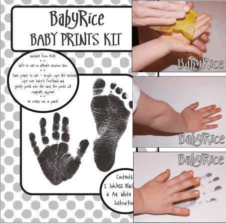 Комплект детски отпечатъци от ръцете и краката на Iavor-Baby BabyRice включва Черни отпечатъци без мастило / бронзова