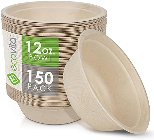 Ecovita Компостируемые хартиени чаши [12 унции] – 150 Еднократна употреба мисков Екологично Чиста Здрава течност без