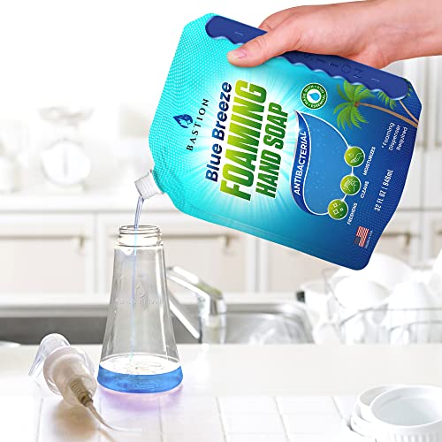 Пълнители за Пенящегося сапун за ръце Bastion (6) В пакетчета по 32 грама, Антибактериален Освежаващо Чист Аромат Blue Breeze За измиване на ръцете на Едро -Произведено в САЩ
