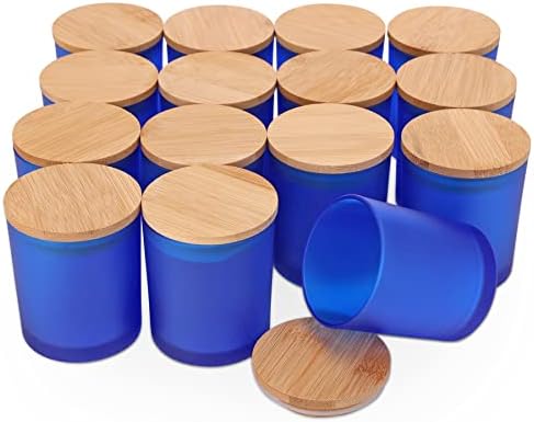 Банките за свещи от сапфирово синьо стъкло с бамбукови капаци Antibee (15 опаковки), за производство на свещи, Празни Кутии