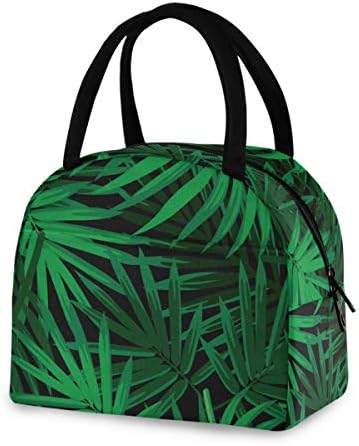 YYZZH Тропически Зелен Палмова Лист Джунглата на Цветя Модел На Черна Изолирана Цип Чанта За Обяд Чанта-Хладилник