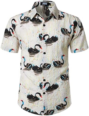JOGAL Мъжки Ежедневни Хавайска риза с копчета с къс ръкав в цветенце JOGAL
