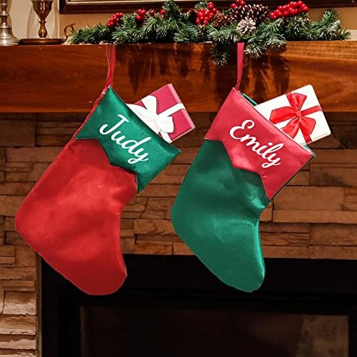 Персонални Семейни Коледни Чорапи, Изработени по Поръчка Червени и Зелени Коледни Чорапи с име, 7 инча, Малки