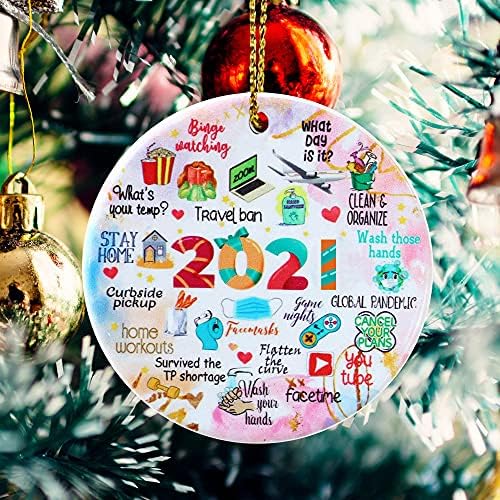 JSJOY 2021 Коледна украса Година Карантина Декор Коледно 2021 Декорации, Подаръци за Дома Коледна украса Кръг