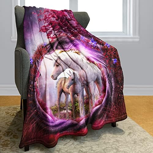 Одеяла Флисовое Покривка за Дивана-легло Еднорог Кон Магическо Животно Роза от Червено Дърво (50 х 80)