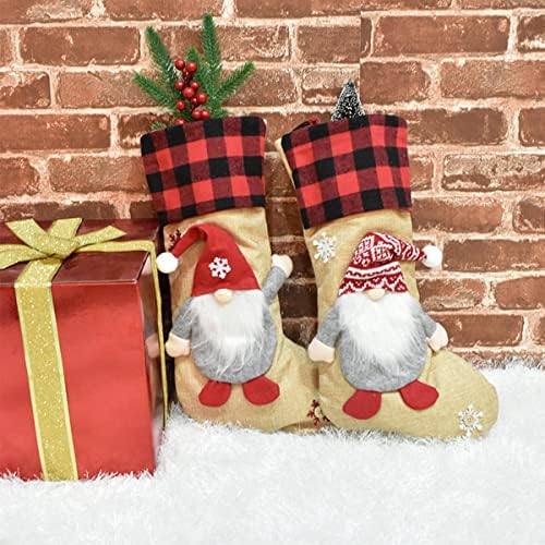 YELAIVP 4 Опаковане на Коледни Чорапи 18Големи по Размер Плюшени Коледни Чорапи с Гномом, Подарък Пакет и Украса за