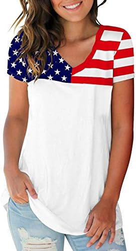 На 4 юли, Женска Тениска с Американския Флаг, Ежедневни Летни Ризи с кръгло деколте и Къси ръкави в Звездната Ивица, Удобна