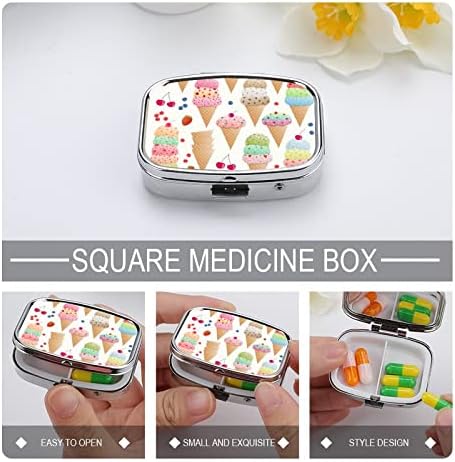 Кутия за хапчета Colorf Сладолед Квадратна Форма, Калъф За Медицински Таблетки, Преносима Кутия за Хапчета, Витамини