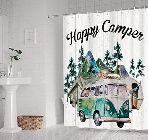 EARVO Ферма Завеси за душ Happy Camper Смешни Travel Trailer Завеса за Баня, Комплекти за баня в Селски стил