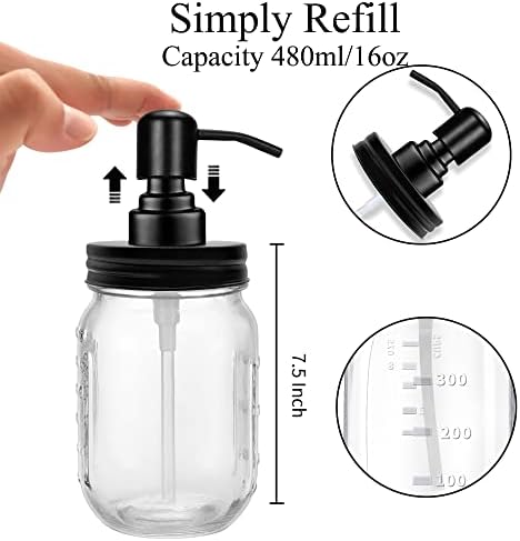 Диспенсер за сапун Mason Jar от 2 опаковки - Опаковка за сапун от прозрачно стъкло с дебелина 16 мл с помпа от неръждаема