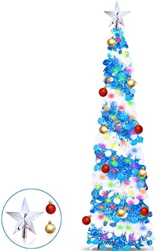 TURNMEON 5-Подножието Мишурная Коледно дърво с Шариковыми декорации с Таймер, 50 цветни Светлини, 3D Звезда, всплывающая