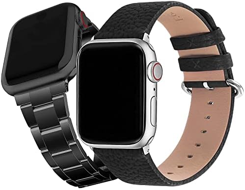 Съвместим с Fullmosa Кожена каишка за Apple Watch 42 мм 44 мм 45 мм, Черен и Съвместима Обновена Версия на Каишка за Apple Watch