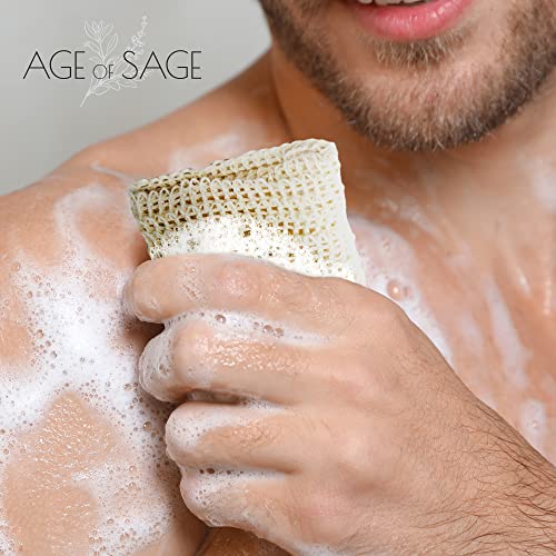 Правеше естествен сапун Age of Sage с мешочком от сизал, Набор от сапун Вегетариански Artisan за мъже Сапун за тяло в
