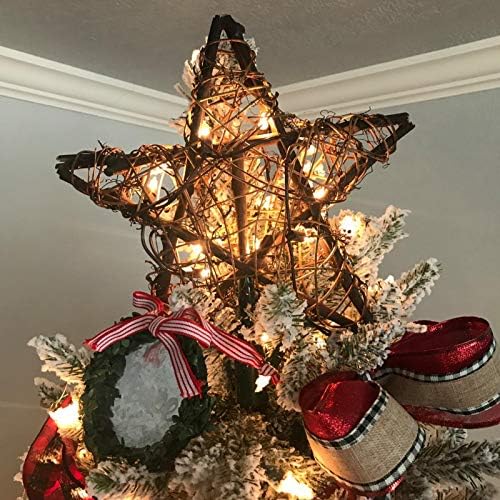 Върховете на Коледната елха с 10 Лампички, Закрит Ратанови Натурална Звездна Върхът на дърво за Украса на Коледната елха и