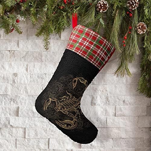 Златни Стръмни Коледни Чорапи с Пайети във формата на Скорпион, Заден, Променящи Цвета, Вълшебни Чорапи за Коледната