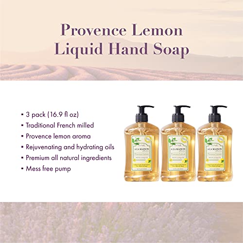 Течен сапун за ръце A LA MAISON de Provence Lemon - Естествен Овлажняващ сапун е Тройно Френски мелене (3 опаковки,