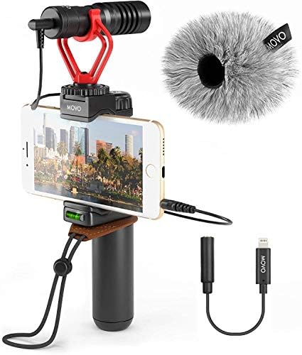 Комплект за видеоблогинга Movo за iPhone с ключ iPhone Светкавица, микрофон Shotgun, дръжка, каишка за китката