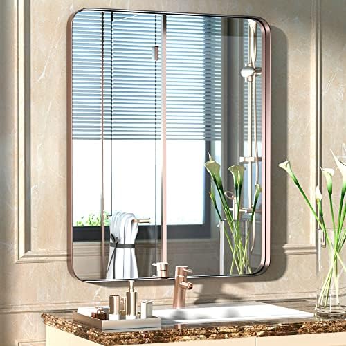 Стенно огледало за баня от матирана бронз PAIHOME 16x24 инча, Огледала за баня в рамка от неръждаема стомана