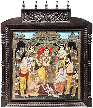 Екзотична Индия 43 х 52 Картина на Шива Darbar Танджоре | Традиционните Цветове С 24-Каратово злато | Рамка от Тиково
