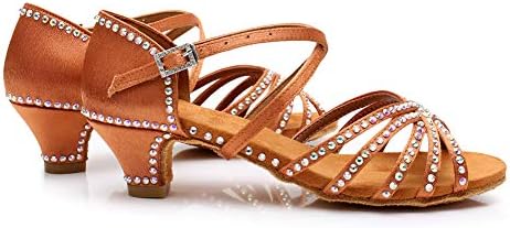 Стандартните обувки за латино танци HIPPOSEUS За момичета, Кристали, Нисък Ток 3.5 см/4 см, Модел UC210-310