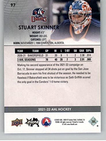 Хокейна карта начинаещ Бейкърсфийлд Кондорс на горната палуба на AHL №97 2021-22 Стюарт Скинър RC