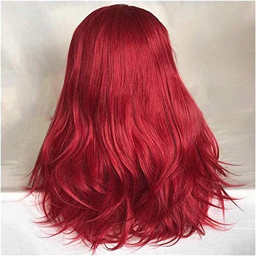 Ами Мода Дама Червена Дълга Права Коса, Завързана Отпред На Перука Набор От Косата Наклонена Бретон 26 Инча(А)А)