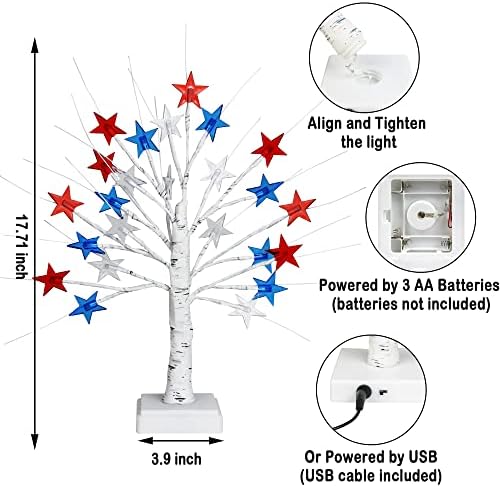 [Timer] 2 Опаковки 18-Инчови Патриотични декорации на 4 юли, коледно дърво Венец с 24 led-Червени, бели, сини