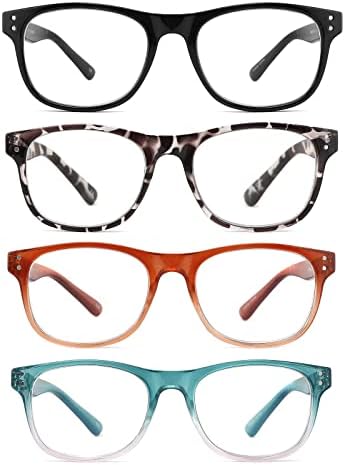 Kinchila Очила за четене с блокиране на синя светлина за жените и мъжете, 4 опаковки, Модни Извънгабаритни Компютърни Ридеры