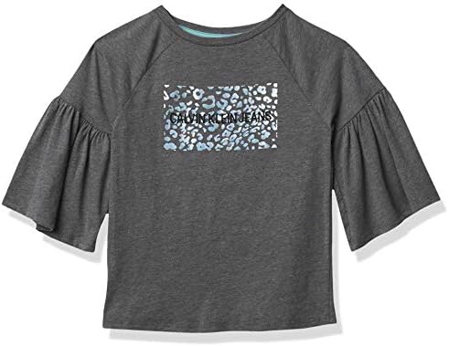 Тениска с дълъг ръкав на Calvin Klein за момичета, Пуловер с кръгло деколте, лого с детайлност