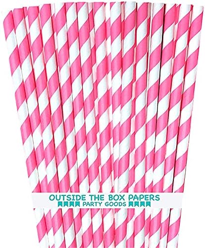 Хартиени сламки в ивица - Розово-Бели - За партито по случай рождения ден - 7,75 инча - Опаковка от 100 броя - Марка Outside