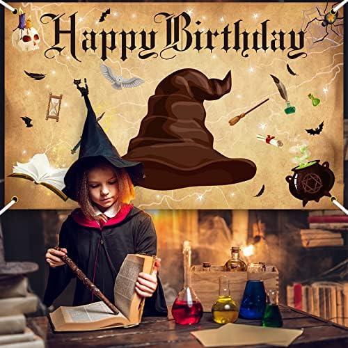 Remerry Magic Wizard Happy Birthday Party Доставки Хелоуин Магически Магьосник Банер Фон Шапка на Магьосник Фон за Парти Фотобудка,