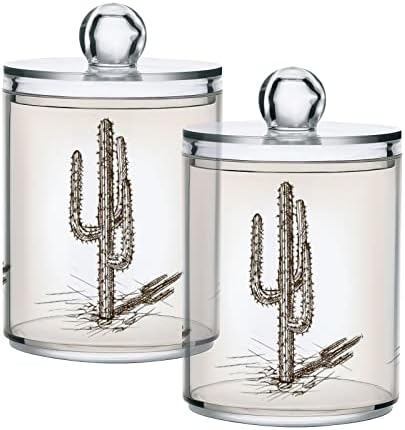 YYZZH Винтажное Растението Cactus Скица Кактуси 2 Опаковки Qtip Притежателя Диспенсер за Памучни Тампони Кръгли