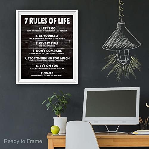 Мотивационен Плакат 7 правила на живота, Черно-бял Стенен монтаж Арт Декор за офис и Спалня, Щампи върху платно 15x12 инча,