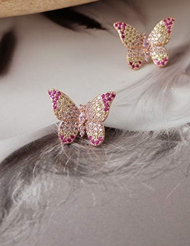 Обеци-пеперуди за жени - 3D Цветни Обеци-Карамфил с Фианитами под формата на пеперуда за Момичета от Розово злато - Обеци-Пеперуди