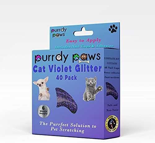 Purrdy Paws 6-Месечен запас от Меки Капсули за нокти за котки с Виолетов блясък Среден размер - Допълнителни Лепила