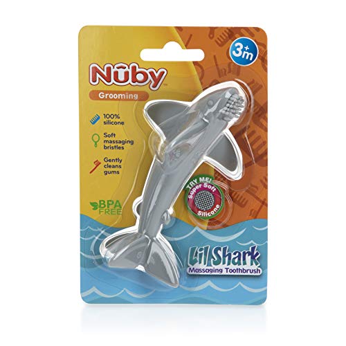 Масажна четка за зъби Nuby Grooming Lil Shark, Цветове могат да се различават, 1 бр, 5 инча (опаковка от 2 броя)