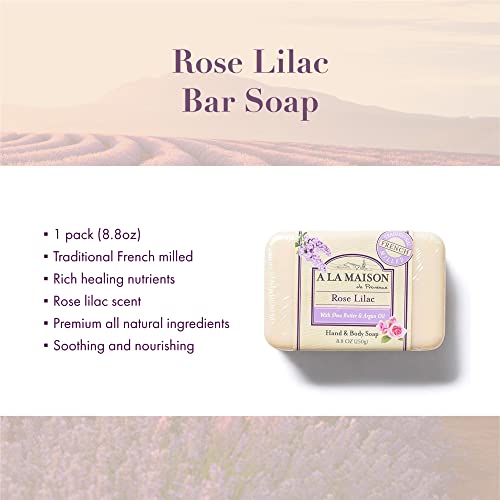 Сапун A LA MAISON Rose Lilac Bar-Soap - Естествен Овлажняващ сапун за ръце на Тримата Френски мелене (1 парче