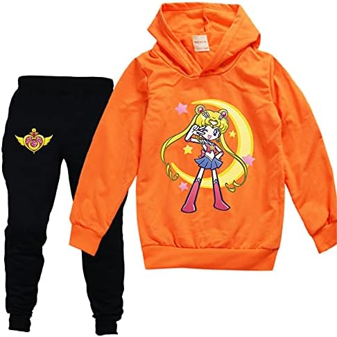 Leeorz/ Скъпа Hoody с качулка Sailor Moon, за момичета, Пуловер и Панталони, Спортно облекло, Комплект от 2 теми,
