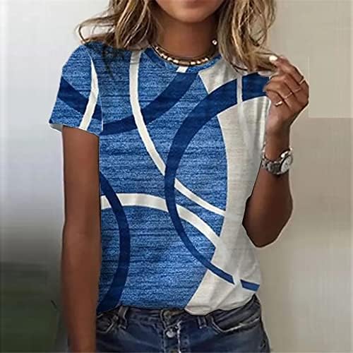 Младежи Геометричен Принт Блузи Свободно Намаляване на Топ Тениски Късна Закуска С Къс ръкав Есенно Летни Блузи