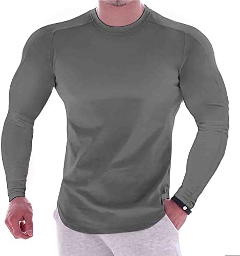Мъжки спортни компресия тениски с дълъг ръкав Muscle Slim Fit бързо съхнещи Прилепнали Блузи Еластична Спортна Тениска