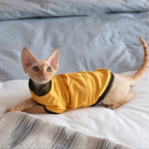 Облекло за бесшерстных котки OCHSTIN, Пролетта и Есента тънък Жълт Пуловер от чист памук, подходящ за сфинксове, корнуол