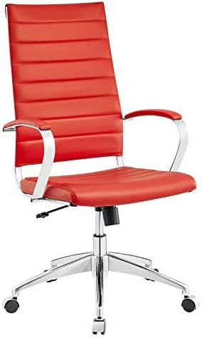Висок Въртящ се Офис стол за мениджъри Modway Jive с Ребрена Висока Облегалка И Червени Подлакътници